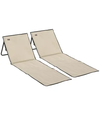 Conjunto de 2 Esterillas de Playa con Respaldo Reclinable y Bolsa de Transporte para Jardín Camping 142x51x40 cm Beige