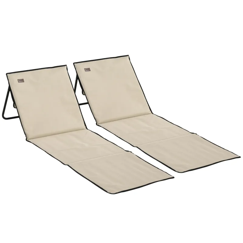 Conjunto de 2 Esterillas de Playa con Respaldo Reclinable y Bolsa de Transporte para Jardín Camping 142x51x40 cm Beige