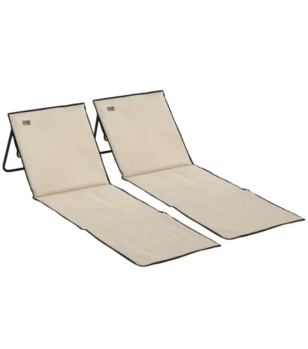Conjunto de 2 Esterillas de Playa con Respaldo Reclinable y Bolsa de Transporte para Jardín Camping 142x51x40 cm Beige