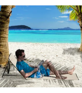 Conjunto de 2 Esterillas de Playa con Respaldo Reclinable y Bolsa de Transporte para Jardín Camping 142x51x40 cm Beige