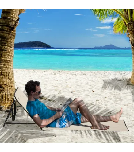 Conjunto de 2 Esterillas de Playa con Respaldo Reclinable y Bolsa de Transporte para Jardín Camping 142x51x40 cm Beige