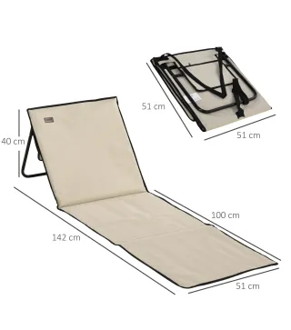 Conjunto de 2 Esterillas de Playa con Respaldo Reclinable y Bolsa de Transporte para Jardín Camping 142x51x40 cm Beige