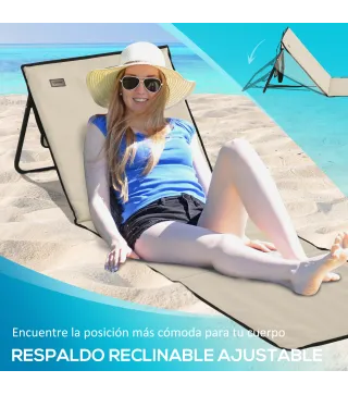 Conjunto de 2 Esterillas de Playa con Respaldo Reclinable y Bolsa de Transporte para Jardín Camping 142x51x40 cm Beige