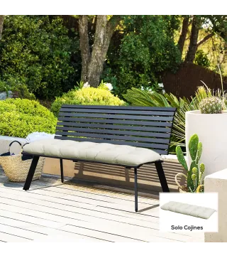 Cojín para Banco de Jardín o Balancín128x48x8 cm con 2 Cordones de Fijación Impermeable y Protección UV 50+ Crema