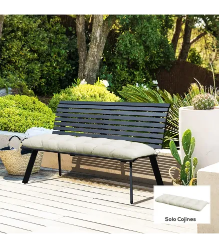 Cojín para Banco de Jardín o Balancín128x48x8 cm con 2 Cordones de Fijación Impermeable y Protección UV 50+ Crema