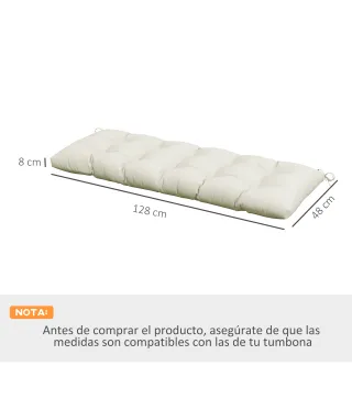 Cojín para Banco de Jardín o Balancín128x48x8 cm con 2 Cordones de Fijación Impermeable y Protección UV 50+ Crema