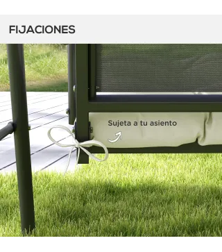 Cojín para Banco de Jardín o Balancín128x48x8 cm con 2 Cordones de Fijación Impermeable y Protección UV 50+ Crema