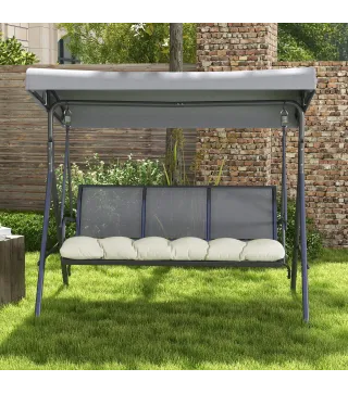 Cojín para Banco de Jardín o Balancín128x48x8 cm con 2 Cordones de Fijación Impermeable y Protección UV 50+ Crema