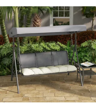 Cojín para Banco de Jardín o Balancín128x48x8 cm con 2 Cordones de Fijación Impermeable y Protección UV 50+ Crema