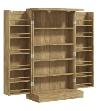 Armario Despensa Cocina con 2 Puertas de Ratán y 16 Estantes Alacena Moderna con Estantes Ajustables 60x30x104cm Natural