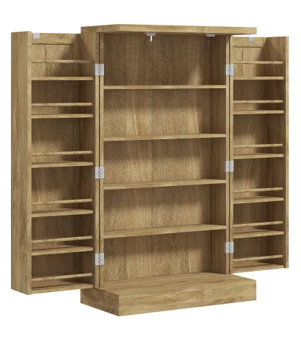 Armario Despensa Cocina con 2 Puertas de Ratán y 16 Estantes Alacena Moderna con Estantes Ajustables 60x30x104cm Natural