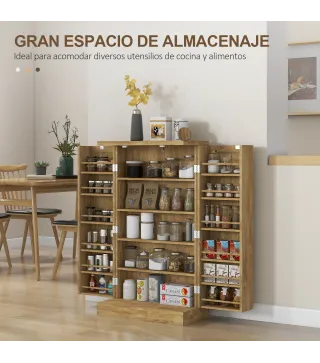 Armario Despensa Cocina con 2 Puertas de Ratán y 16 Estantes Alacena Moderna con Estantes Ajustables 60x30x104cm Natural