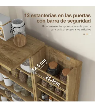 Armario Despensa Cocina con 2 Puertas de Ratán y 16 Estantes Alacena Moderna con Estantes Ajustables 60x30x104cm Natural