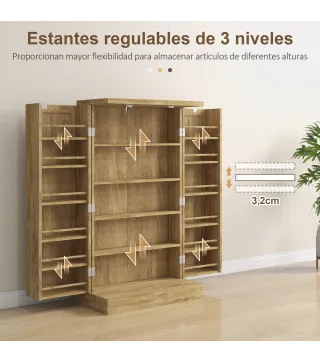 Armario Despensa Cocina con 2 Puertas de Ratán y 16 Estantes Alacena Moderna con Estantes Ajustables 60x30x104cm Natural