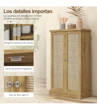 Armario Despensa Cocina con 2 Puertas de Ratán y 16 Estantes Alacena Moderna con Estantes Ajustables 60x30x104cm Natural