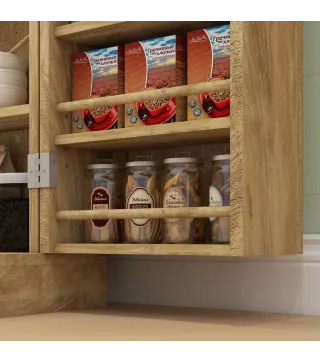 Armario Despensa Cocina con 2 Puertas de Ratán y 16 Estantes Alacena Moderna con Estantes Ajustables 60x30x104cm Natural