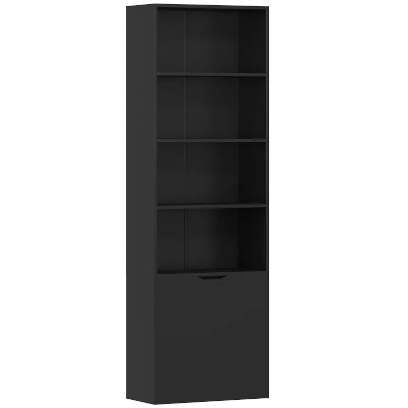Estantería para Libros de 6 Niveles Librería con Puertas 4 Estantes Abiertos para Salón Estudio 59x29x180 cm Negro