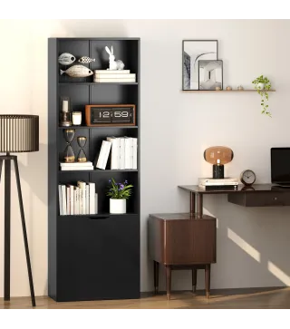 Estantería para Libros de 6 Niveles Librería con Puertas 4 Estantes Abiertos para Salón Estudio 59x29x180 cm Negro