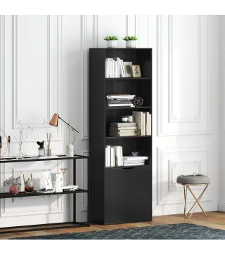 Estantería para Libros de 6 Niveles Librería con Puertas 4 Estantes Abiertos para Salón Estudio 59x29x180 cm Negro