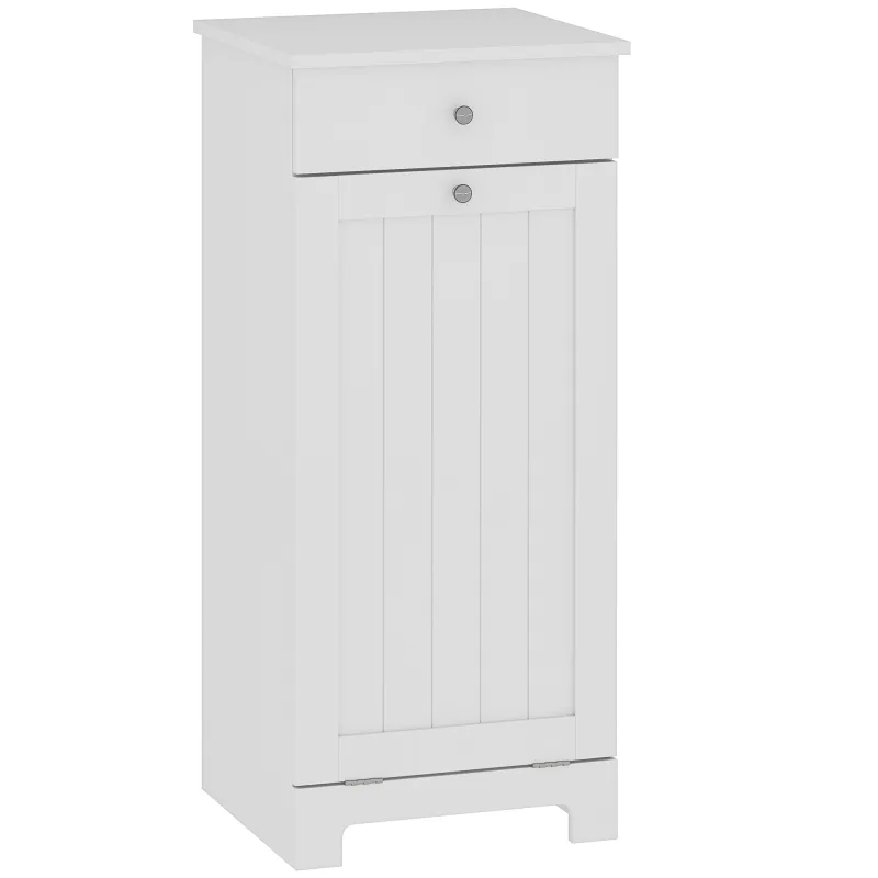 Armario de Baño con Cesto Ropa Sucia Abatible Mueble Ropa Sucia con Bolsa de Tela Plegable y Cajón Blanco 40x38x90 cm