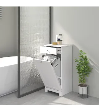 Armario de Baño con Cesto Ropa Sucia Abatible Mueble Ropa Sucia con Bolsa de Tela Plegable y Cajón Blanco 40x38x90 cm