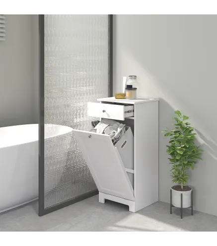 Armario de Baño con Cesto Ropa Sucia Abatible Mueble Ropa Sucia con Bolsa de Tela Plegable y Cajón Blanco 40x38x90 cm