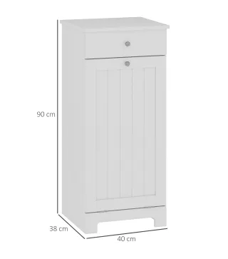 Armario de Baño con Cesto Ropa Sucia Abatible Mueble Ropa Sucia con Bolsa de Tela Plegable y Cajón Blanco 40x38x90 cm