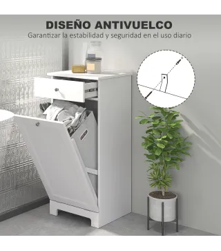Armario de Baño con Cesto Ropa Sucia Abatible Mueble Ropa Sucia con Bolsa de Tela Plegable y Cajón Blanco 40x38x90 cm