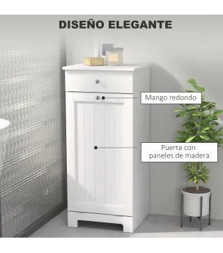 Armario de Baño con Cesto Ropa Sucia Abatible Mueble Ropa Sucia con Bolsa de Tela Plegable y Cajón Blanco 40x38x90 cm
