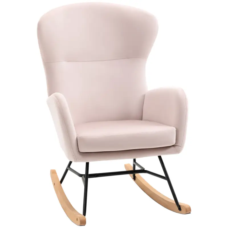 Silla Mecedora Tapizada en Terciopelo Sillón Balancín Relax con Asiento Acolchado y Reposabrazos 65x87x102cm Rosa