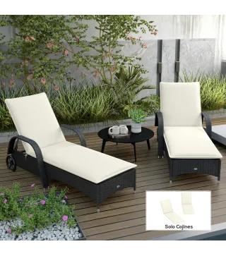 2 Cojines para Tumbonas de Jardín con Protección UV Resistentes a Salpicaduras 193x58x6 cm Crema