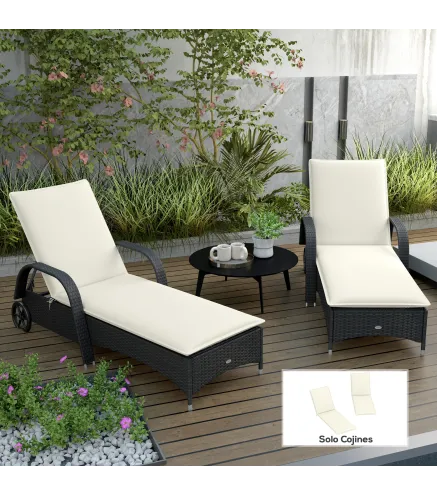 2 Cojines para Tumbonas de Jardín con Protección UV Resistentes a Salpicaduras 193x58x6 cm Crema