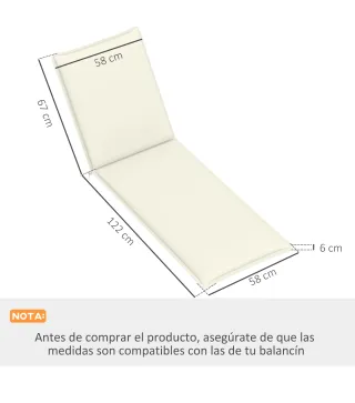 2 Cojines para Tumbonas de Jardín con Protección UV Resistentes a Salpicaduras 193x58x6 cm Crema