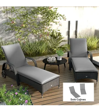 2 Cojines para Tumbonas de Jardín con Protección UV Resistentes a Salpicaduras 193x58x6 cm Gris