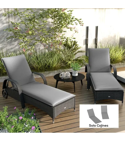 2 Cojines para Tumbonas de Jardín con Protección UV Resistentes a Salpicaduras 193x58x6 cm Gris