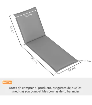 2 Cojines para Tumbonas de Jardín con Protección UV Resistentes a Salpicaduras 193x58x6 cm Gris