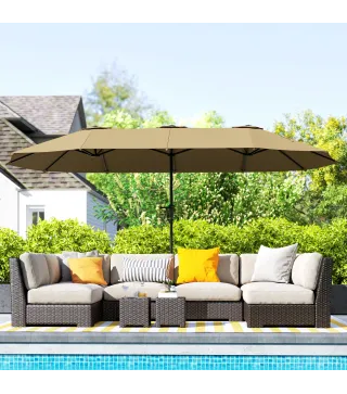 Sombrilla Doble 4x2,2 m Sombrilla Terraza Exterior con Manivela Manual Impermeable y Protección UV30+ Café