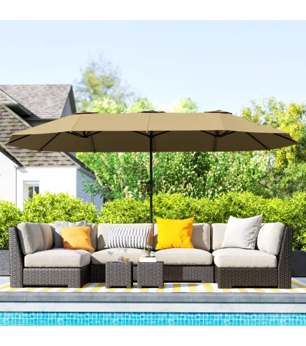 Sombrilla Doble 4x2,2 m Sombrilla Terraza Exterior con Manivela Manual Impermeable y Protección UV30+ Café