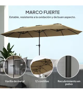 Sombrilla Doble 4x2,2 m Sombrilla Terraza Exterior con Manivela Manual Impermeable y Protección UV30+ Café