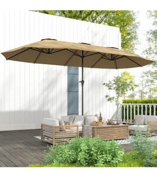 Sombrilla Doble 4x2,2 m Sombrilla Terraza Exterior con Manivela Manual Impermeable y Protección UV30+ Café