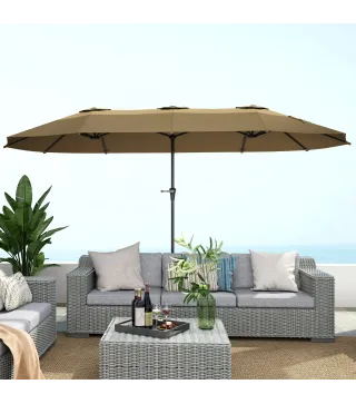Sombrilla Doble 4x2,2 m Sombrilla Terraza Exterior con Manivela Manual Impermeable y Protección UV30+ Café
