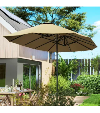 Sombrilla Doble 4x2,2 m Sombrilla Terraza Exterior con Manivela Manual Impermeable y Protección UV30+ Café