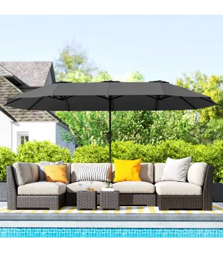 Sombrilla Doble 4x2,2 m Sombrilla Terraza Exterior con Manivela Manual Impermeable y Protección UV30+ Gris Oscuro