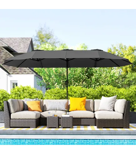 Sombrilla Doble 4x2,2 m Sombrilla Terraza Exterior con Manivela Manual Impermeable y Protección UV30+ Gris Oscuro
