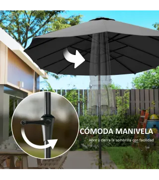 Sombrilla Doble 4x2,2 m Sombrilla Terraza Exterior con Manivela Manual Impermeable y Protección UV30+ Gris Oscuro