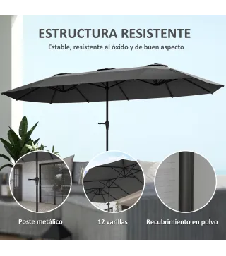 Sombrilla Doble 4x2,2 m Sombrilla Terraza Exterior con Manivela Manual Impermeable y Protección UV30+ Gris Oscuro