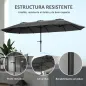 Sombrilla Doble 4x2,2 m Sombrilla Terraza Exterior con Manivela Manual Impermeable y Protección UV30+ Gris Oscuro