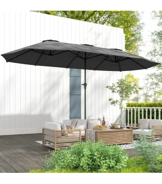 Sombrilla Doble 4x2,2 m Sombrilla Terraza Exterior con Manivela Manual Impermeable y Protección UV30+ Gris Oscuro