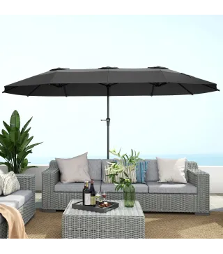Sombrilla Doble 4x2,2 m Sombrilla Terraza Exterior con Manivela Manual Impermeable y Protección UV30+ Gris Oscuro