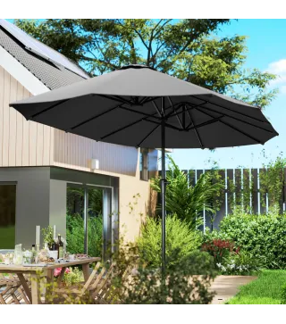 Sombrilla Doble 4x2,2 m Sombrilla Terraza Exterior con Manivela Manual Impermeable y Protección UV30+ Gris Oscuro